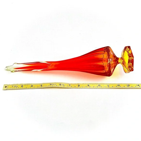 Museum Sculptural MCM Amberina Swung Glass Vase Attributed LE Smith - Picture 8 of 8